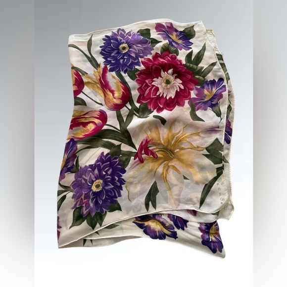 Vintage Floral Silk Scarf by Echo 58” x 16” - Picture 9 of 15